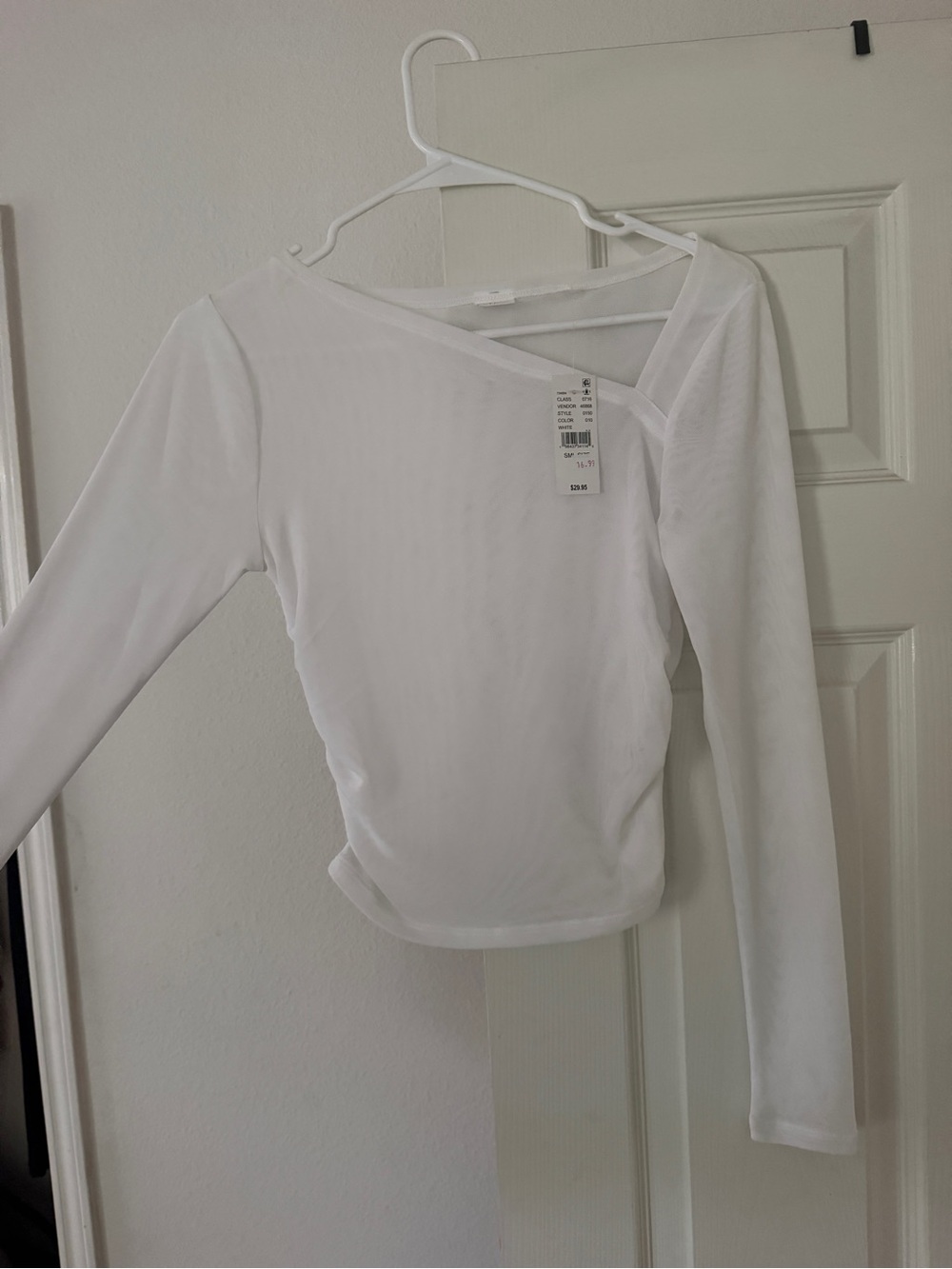 Women’s White Long-Sleeve Asymmetrical Top